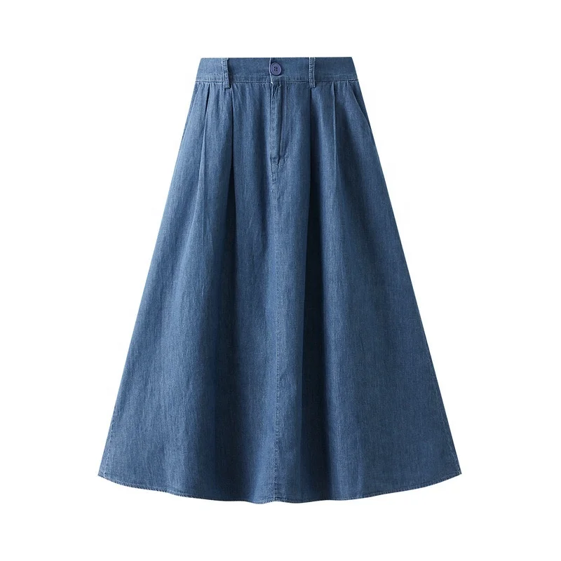 Long Denim Skirt Women Vintage High Waist Patchwork Pencil Long Jean Skirt Side Split Denim Skirt