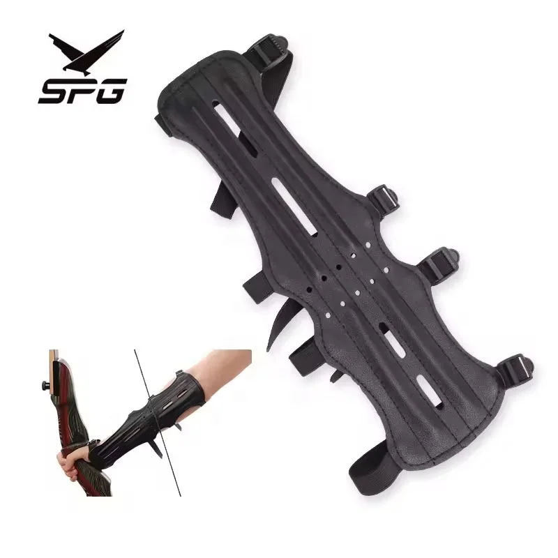 SPG Archery Arm Guard Hunting Traditional Bow And Arrow Set PU Leather Length Outdoor Sports Training Protector Equipment