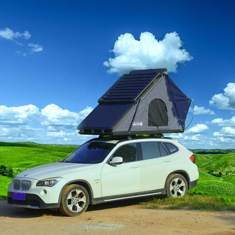 New Design Outdoor Aluminum Hard Shell Roof Top Tent with roof basket and LED Light Strop Cover