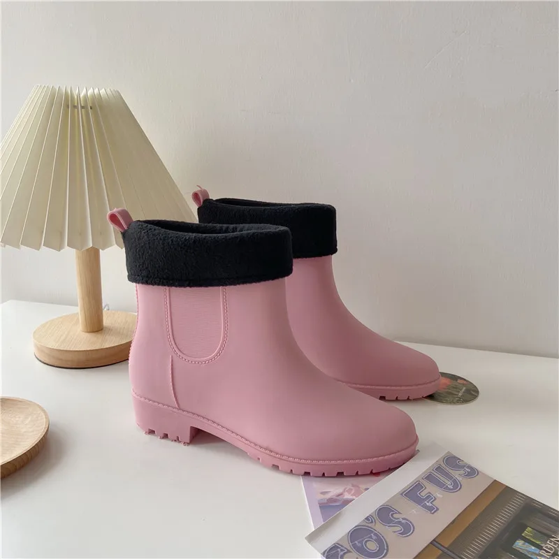 PVC Short Rain Boots for Women Waterproof Anti Slip Rubber Ankle Chelsea Boots