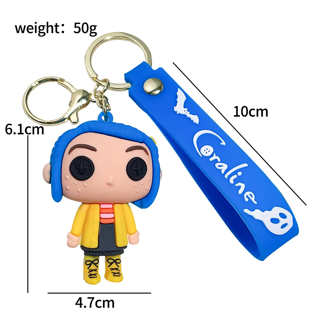 6 Color High Quality horrible Movie Coraline Secret Door PVC mini Figure Rubber Keychain