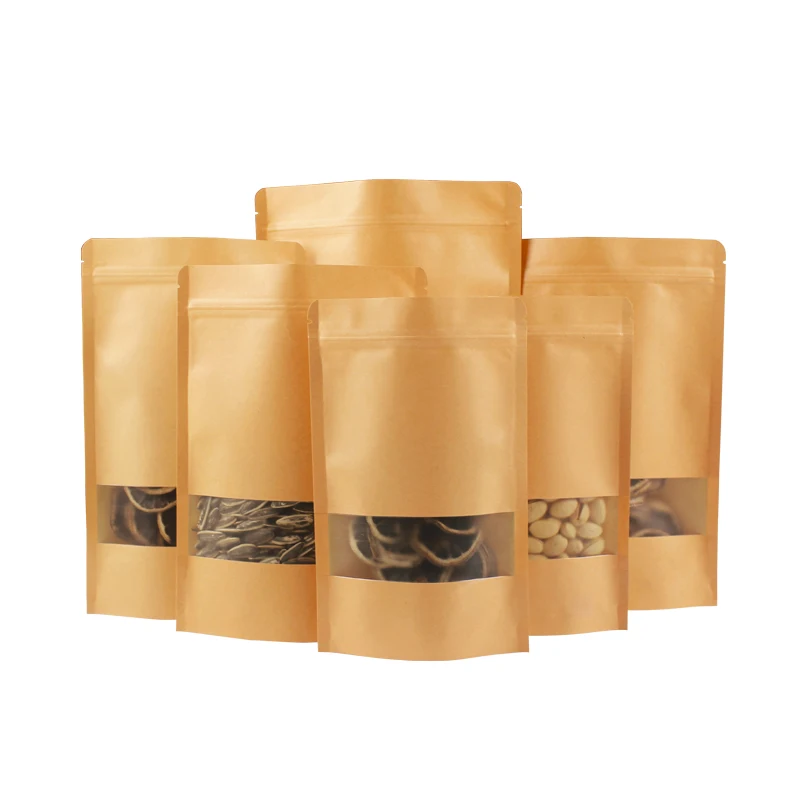 
Recyclable with window kraft paper bag with zipper for food 