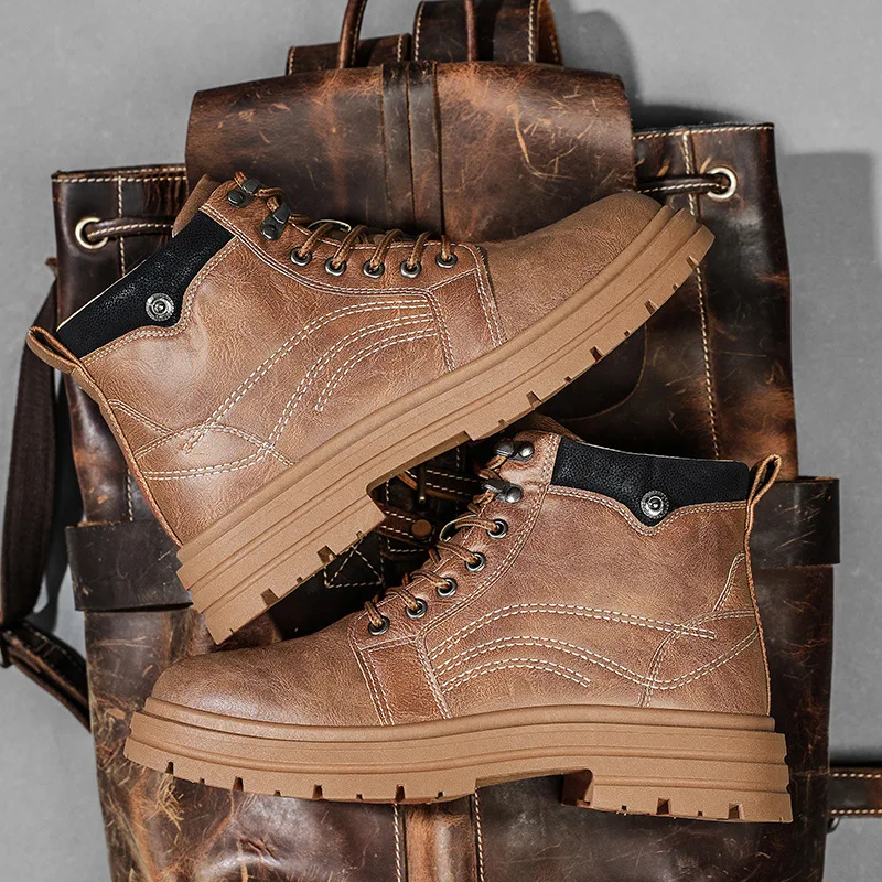 Boots Mens British Style Black Workwear Boots Height Increasing Safety Shoes Desert Boots