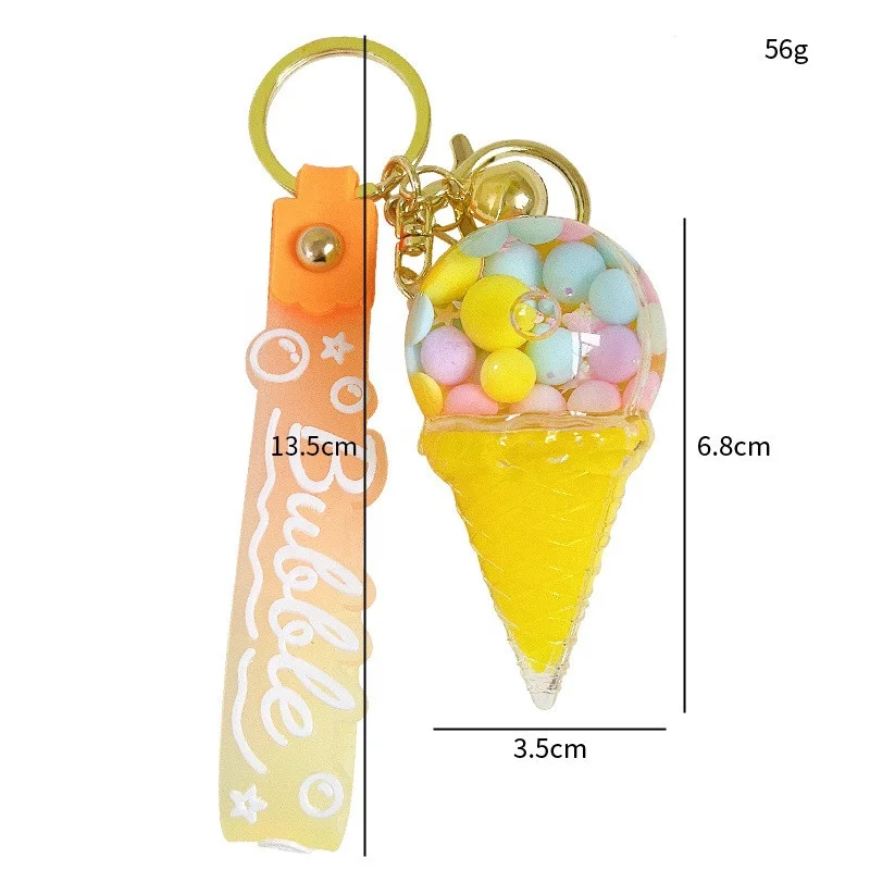 2023 new cute acrylic keyring key chain ring oil floating ice cream bubble quicksand liquid  keychain