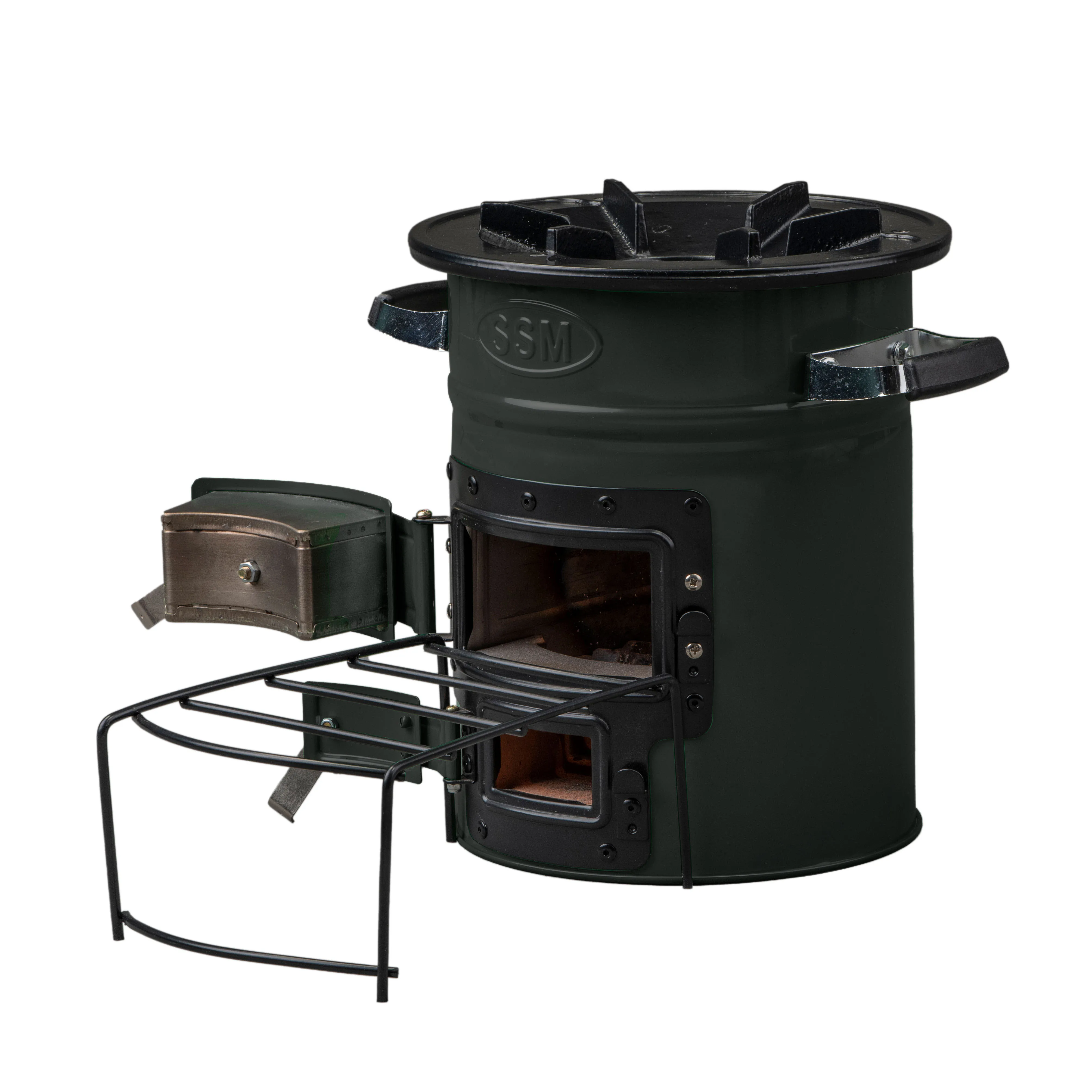 2023 hot sale rocket stove wood charcoal stoves with 2 doors adjustable air vent, Drak Green