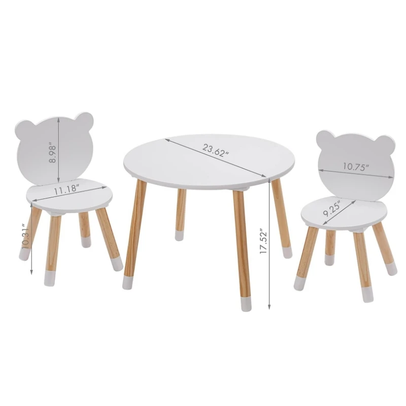 Kids Wood Table and Chair Set Kids Play Table with 2 Chairs 3 Pieces Kids Round Table for Toddlers Girls Boys White