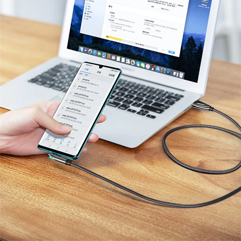 New Design Elbow data cable 6A 66W type-c super fast charging usb cable with LED indicator