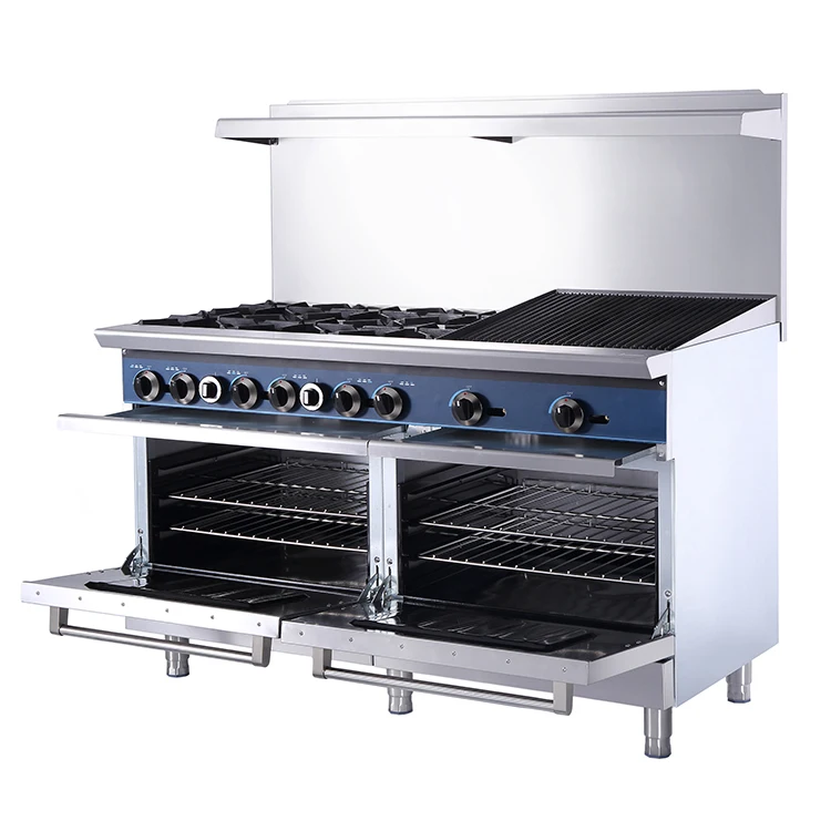 Commercial kitchen equipment stainless steel standing cooker 10 burner gas stove burners gas range with oven