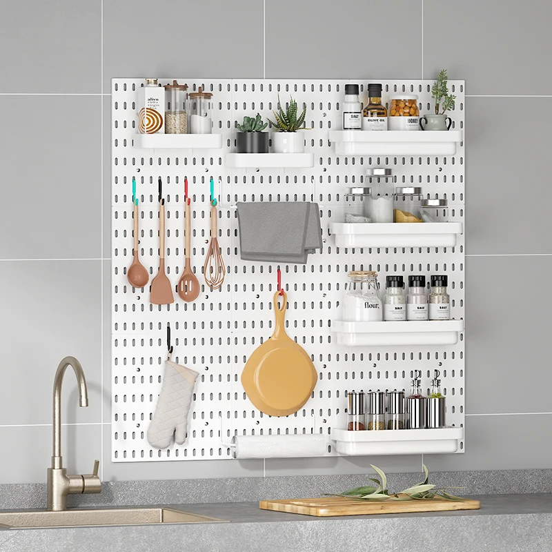 Pegboard Multi-Functional Wall Mounted Storage Hook Rack Non-Punching Household Hole Board Living Room Dormitory Kitchen Office Bedroom