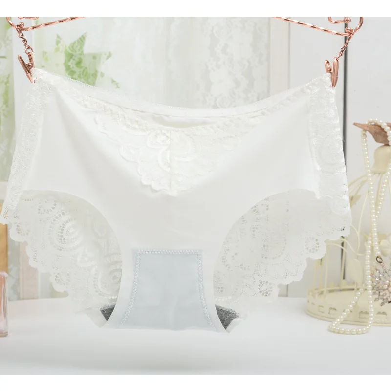 Mid Waist Stretch Underwear Tanga Mesh Breathable Lace Briefs Wholesale Cheaper Women Smooth Ice Silk Panties