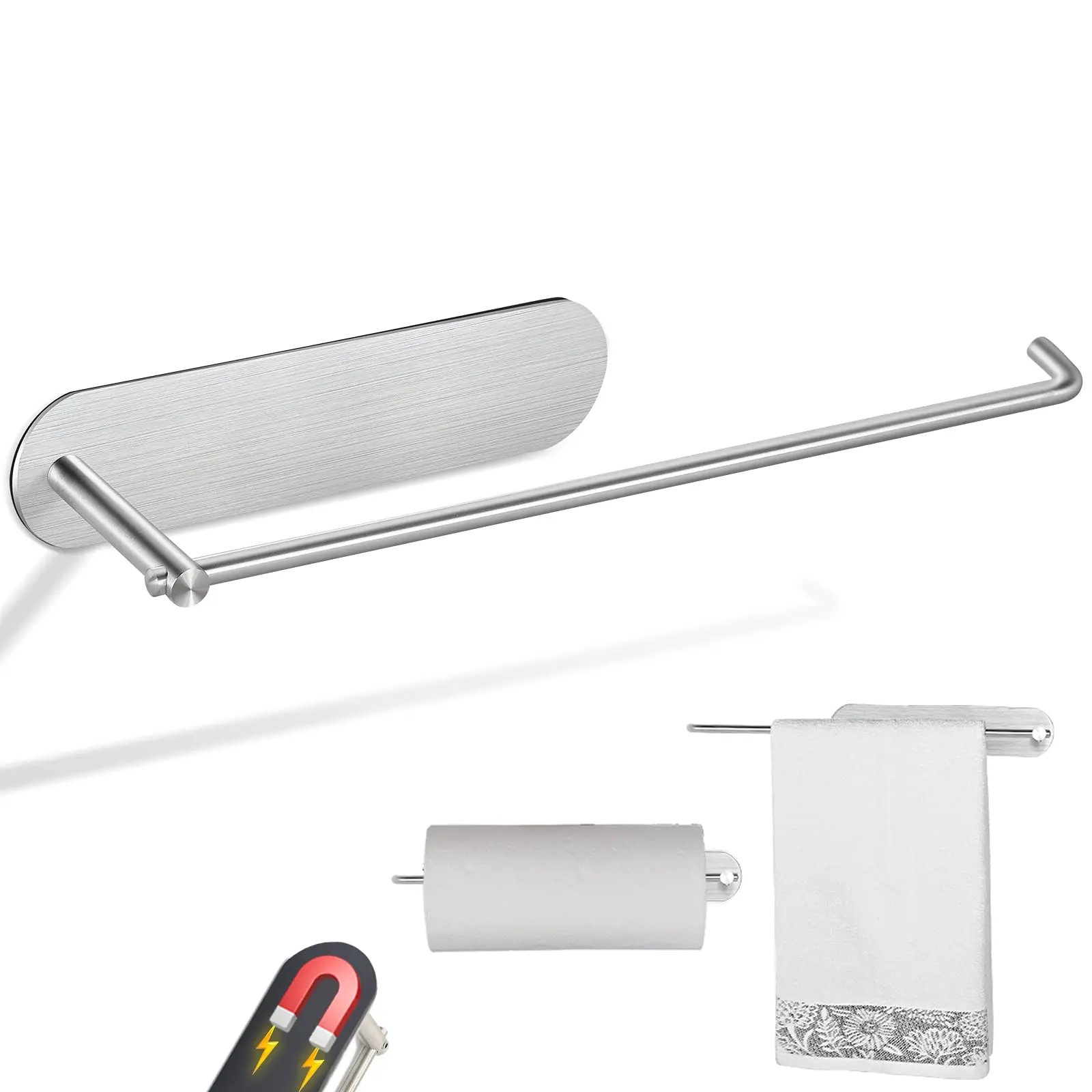 Magnetic Tissue Holder Kitchen Towel Rod Solid Steel Roller Frame with Strong Backing