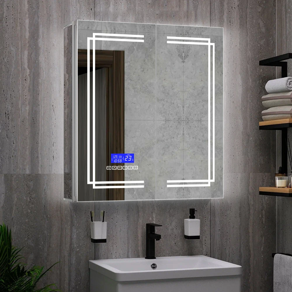 Display cosmetic aluminum furniture jewelry mirror modern luxury vanities led pvc bathroom wall mount vanity mirror cabinet