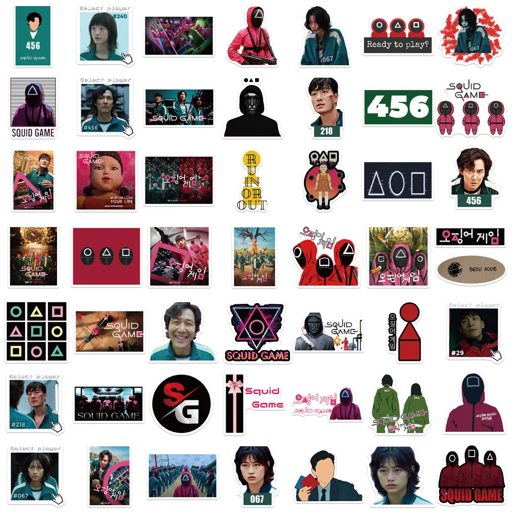 50 шт. Горячая ТВ кальмар игры из корейского драматического мультфильма тренд Граффити стикер для телефона чехол бутылки чемодан Ноутбук Декоративные