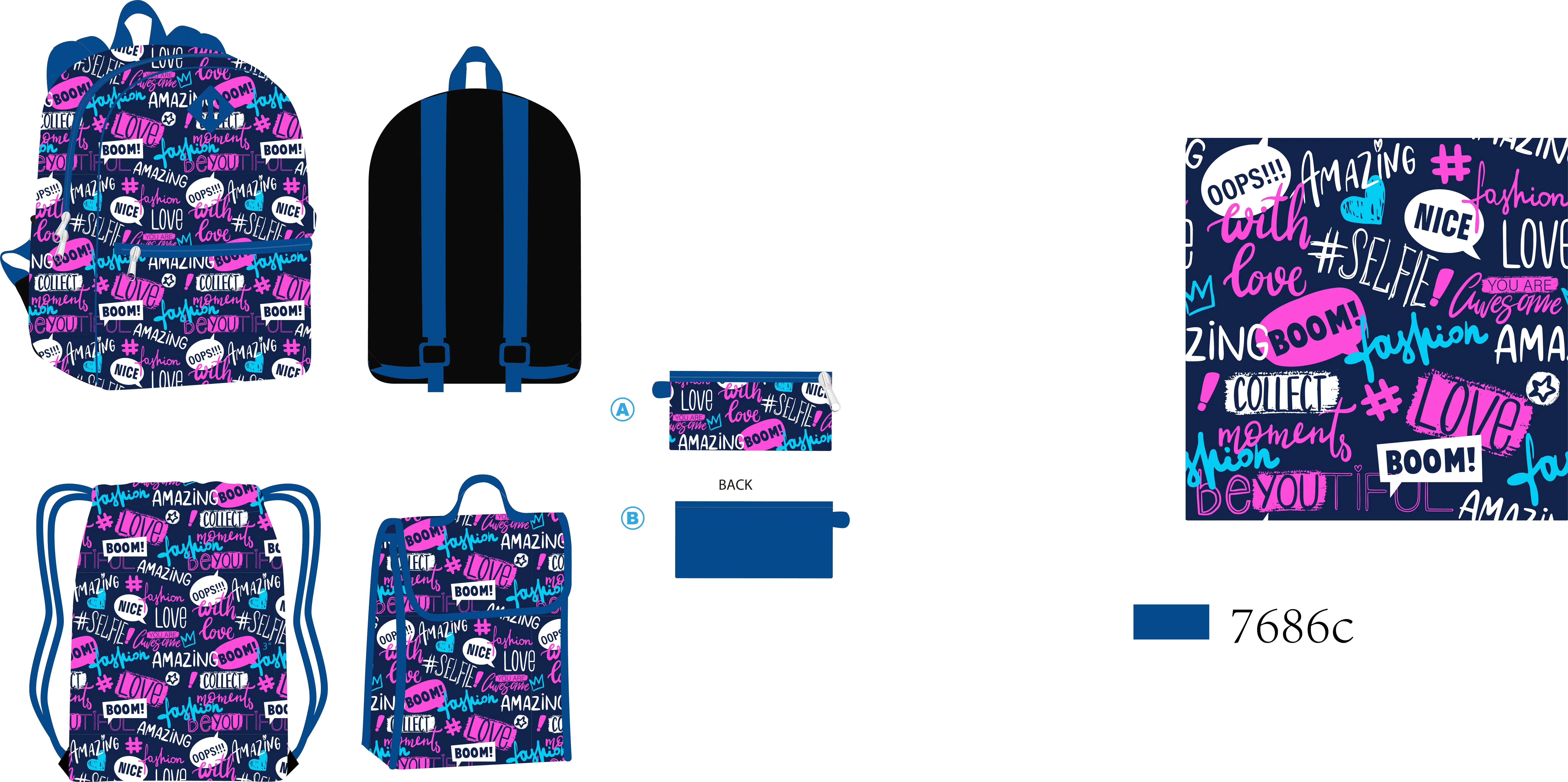 Custom 5 in 1 sets kids back to school bag sets with lunch bag, pencil case ,cooler bag and drawstring bag for boy and girls