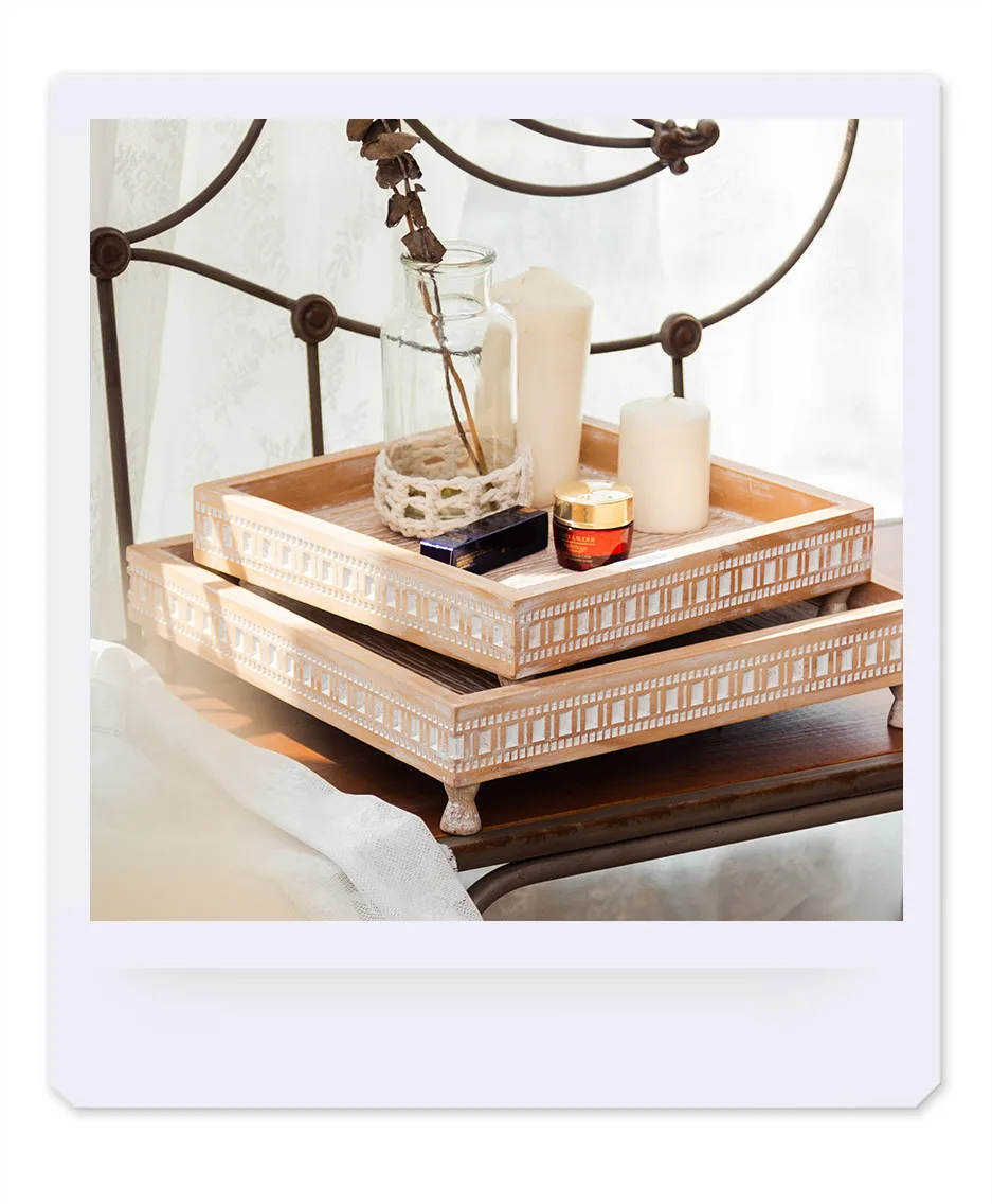 Rustic Round Decorative Wooden Serving Tray with Handles for Parties Farmhouse Decor Wooden Serving Platters