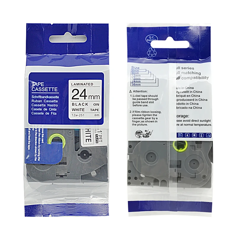 Compatible tz cartridges tze251 tz-251 label tape p touch tape 24mm black on white label tapes