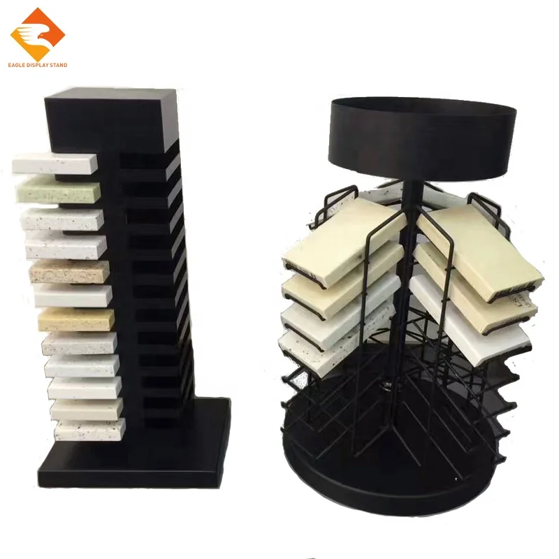 Custom metal rotating accessory stand table top quartz stone display rack