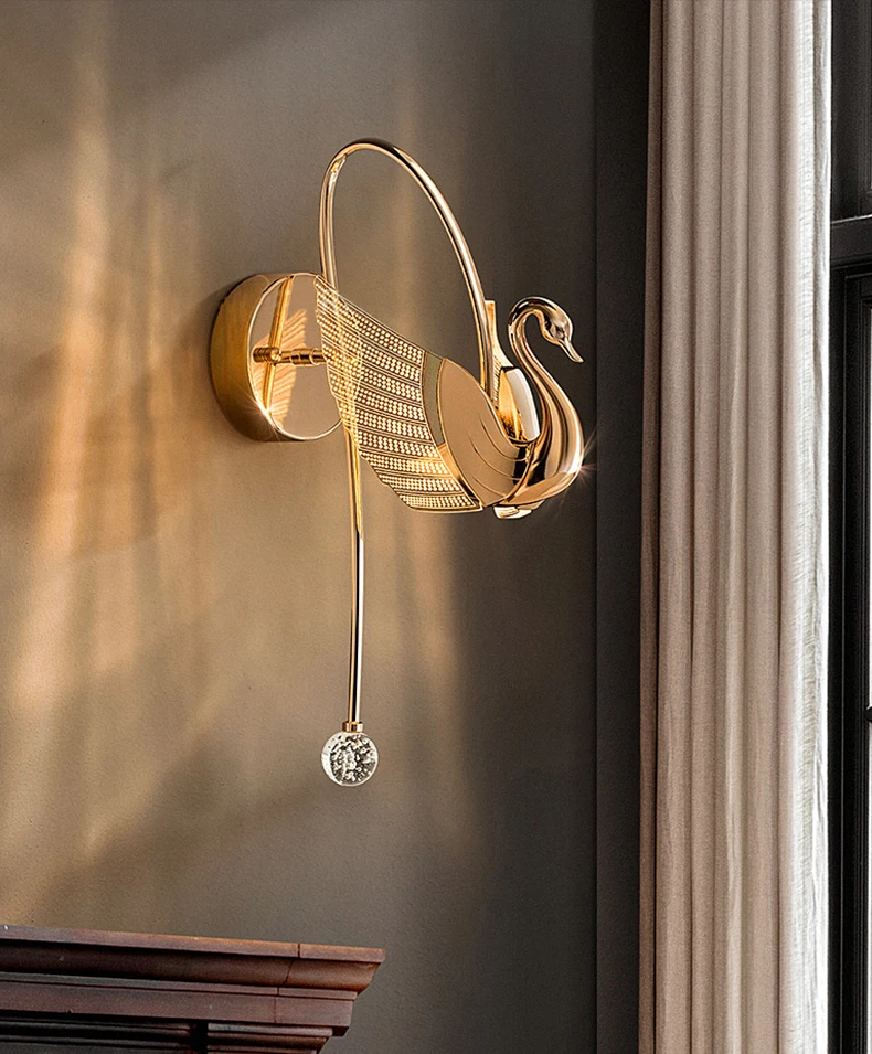 Home decorative luxury wall lamp indoor swan shape modern wall lamp Golden Plated sconce wall light
