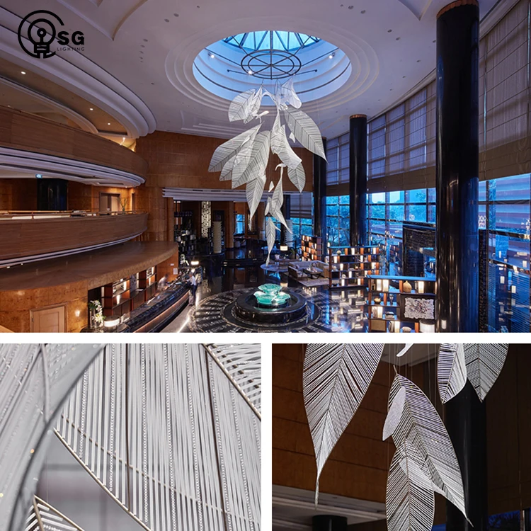 Luxury Chandelier Indoor Home Leaves Feather Staircase Hotel Library Lobby Handmade Custom Glass Leaf Chandelier