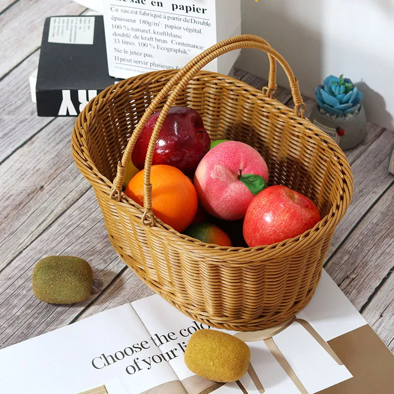 HT Cheap Stackable Wicker Plastic Rattan Empty Gift Baskets with Handle for Gift Decorative Home Decor Toy