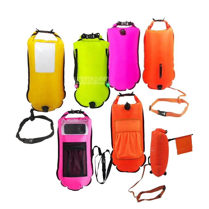 Outdoor Light Weight Multi Color Waterproof Inflatable Safety Pvc Float Swim Buoy Dry Bag 28l