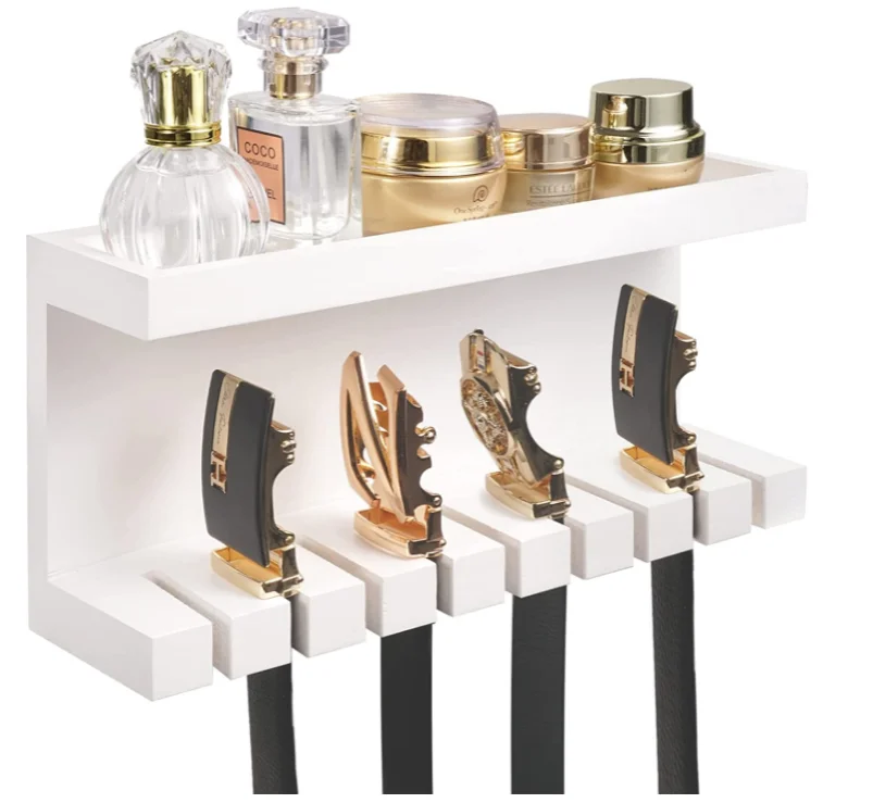 2024 Double Shelving Platform Universal Holder Closet Rack Men Women Black Wood Belt Wall Mounts Organizer Wooden Belt Storage Hanger