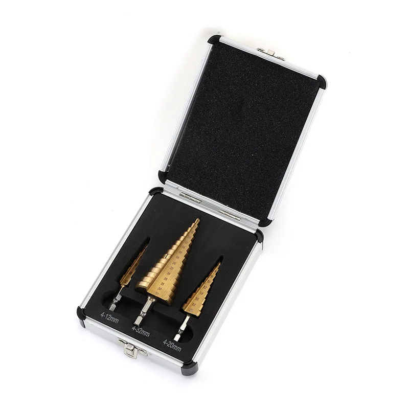 3-Piece Set Of Hexagon Handle Straight Groove Public Titanium Plated Punching Reamer Step Drill Bit For Wood Iron Sheet