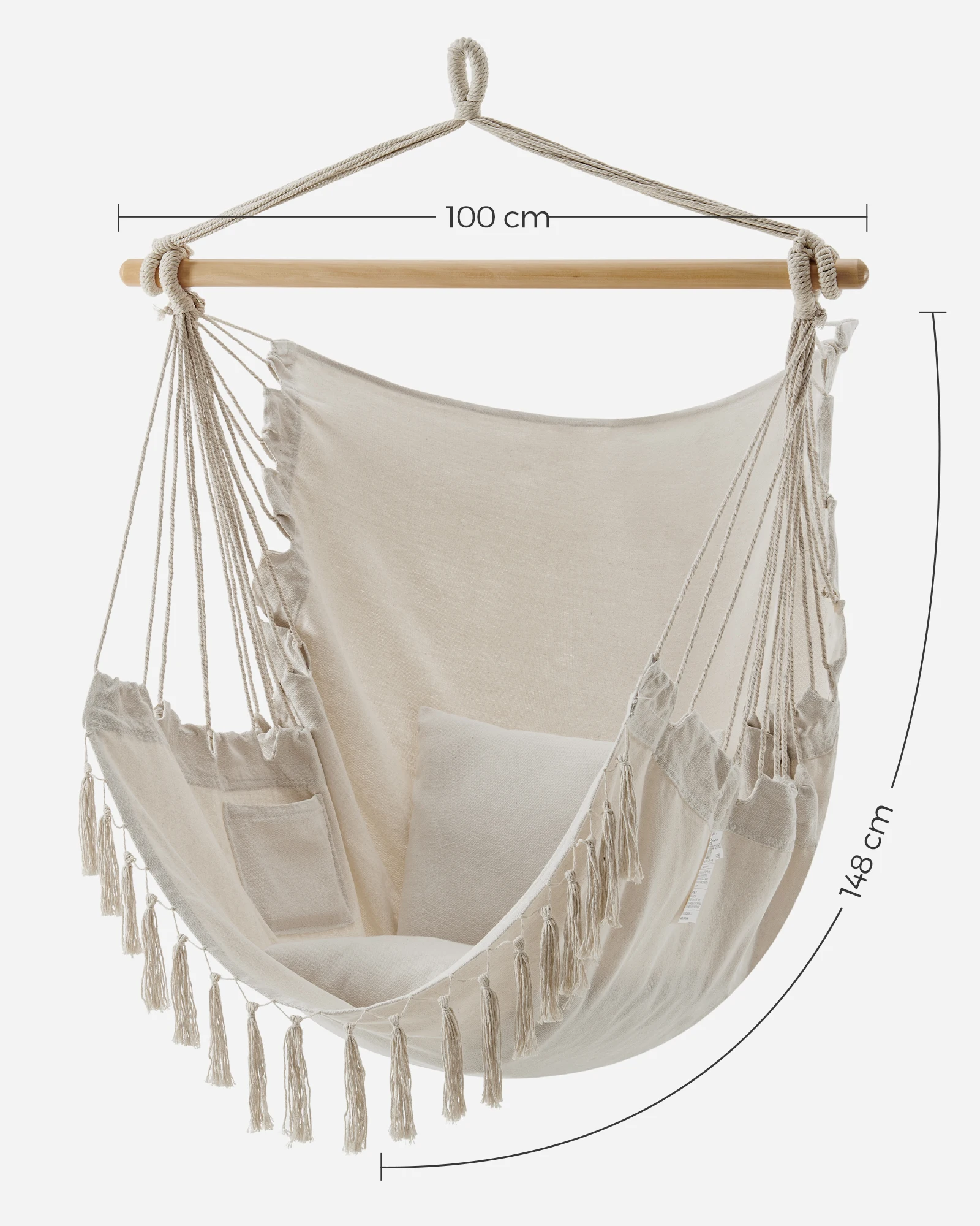 Оптовая продажа, тканевое подвесное кресло-качели для улицы, крытого балкона, патио, качели-гамаки с кисточкой и подушкой