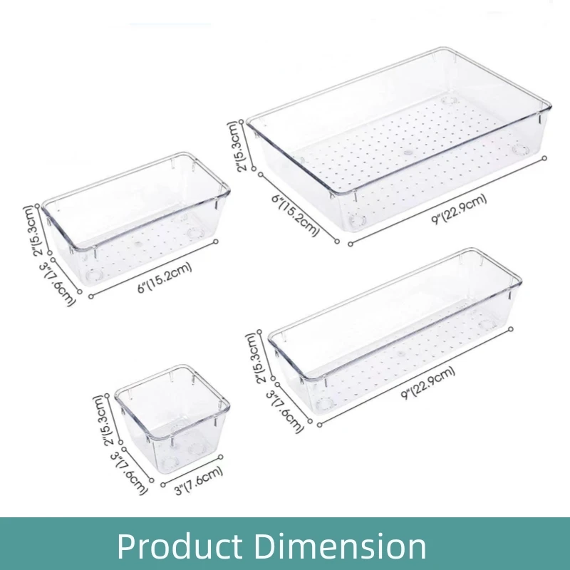 26PCS Clear Kitchen Drawer Organizer Refrigerator & Cabinet Organizer Office Stationery & Cosmetic Organizer