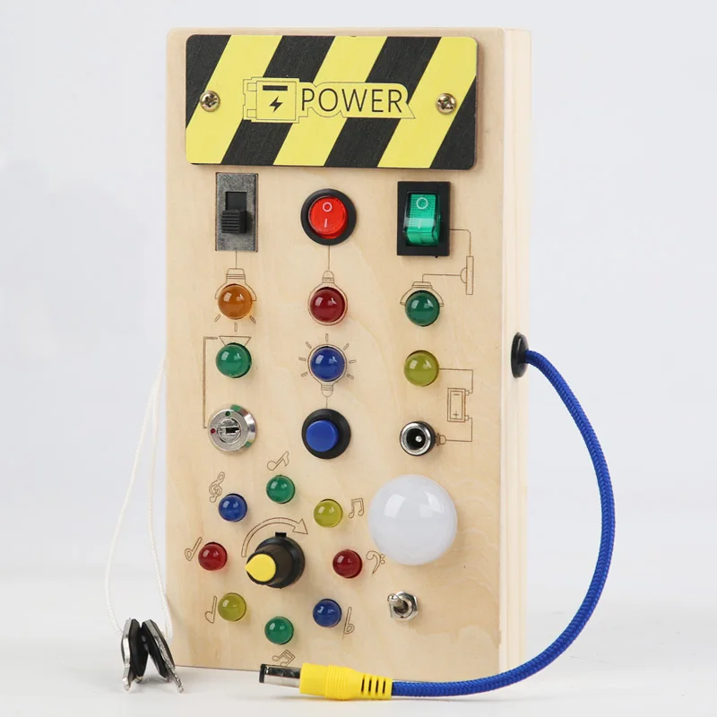 Wooden Switch Plug Power LED Light Multi-function Busy Board Toy Christmas Gift Children Hand-eye Coordination Set