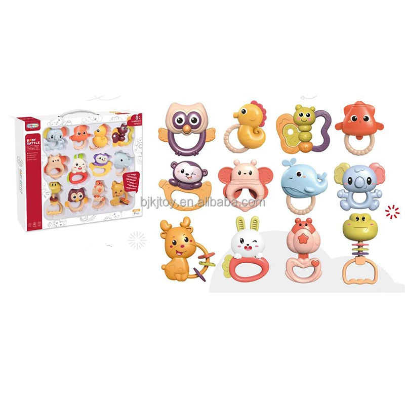 2023 12 PCS Set New Product Animal Plastic Baby Musical Hand Rattle Baby Rattle Toy Set For Babies