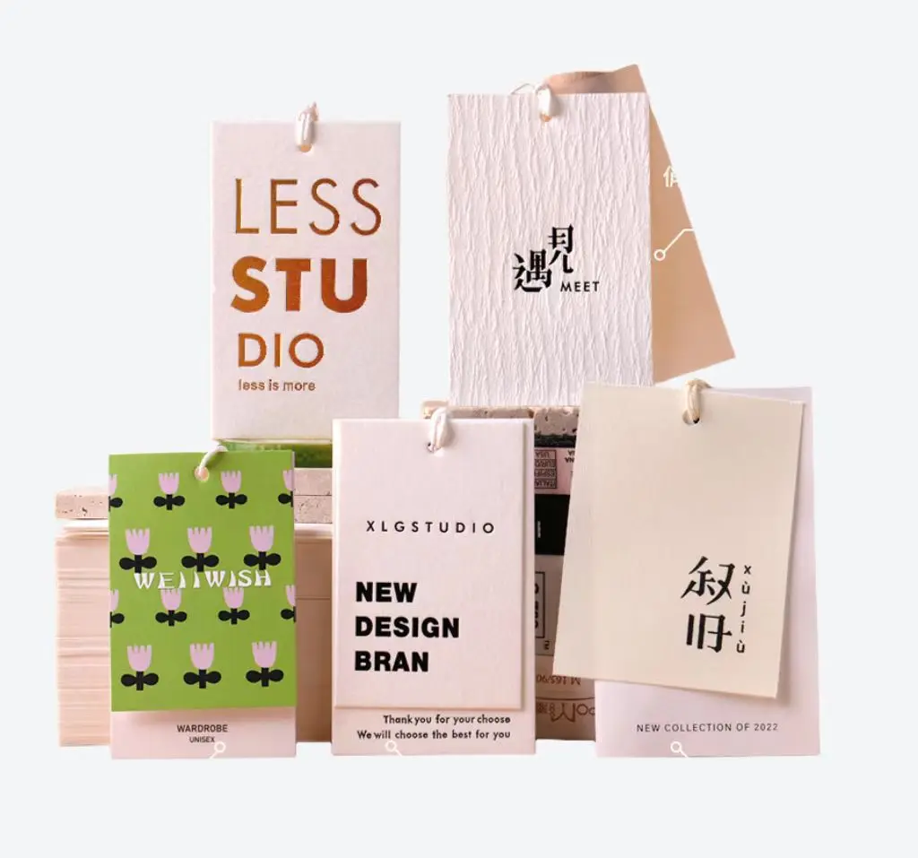 Wholesale Custom Printed Clothing Garment Embossing Cardboard Swing Tag Texture Paper Hang Tag with Cotton String