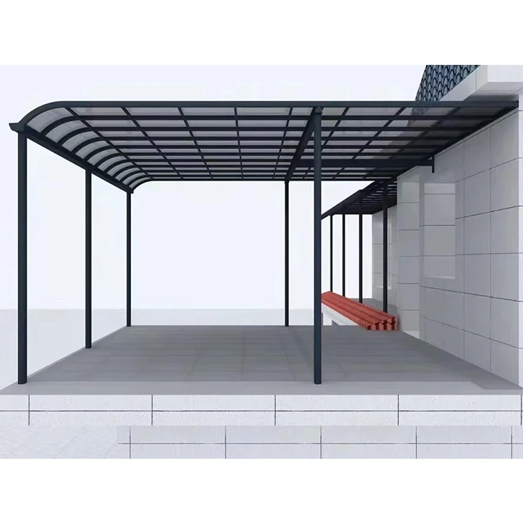 Unbreakable aluminum frame awning window with a fixed clear glass canopy over the entrance door