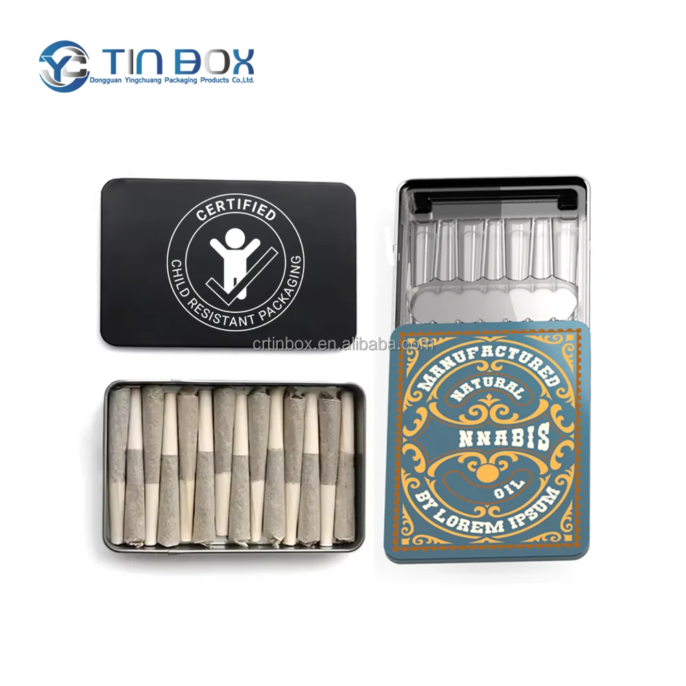 Wholesale All Metal Cr Closure Slide Tin Tobacco Box Case Recyclable Child Proof Resistant Packaging Tin Box