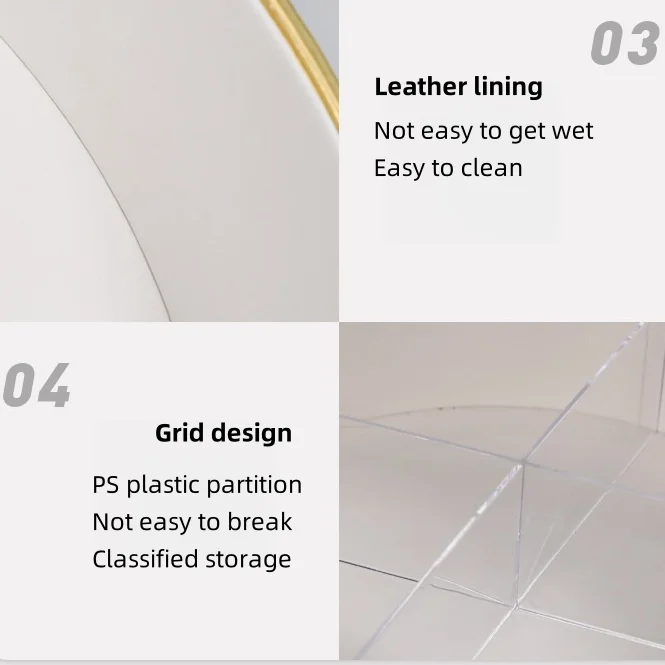 Round divider snack box with lid Luxury leather multi-layer divider snack tray with handles snack transparent storage box