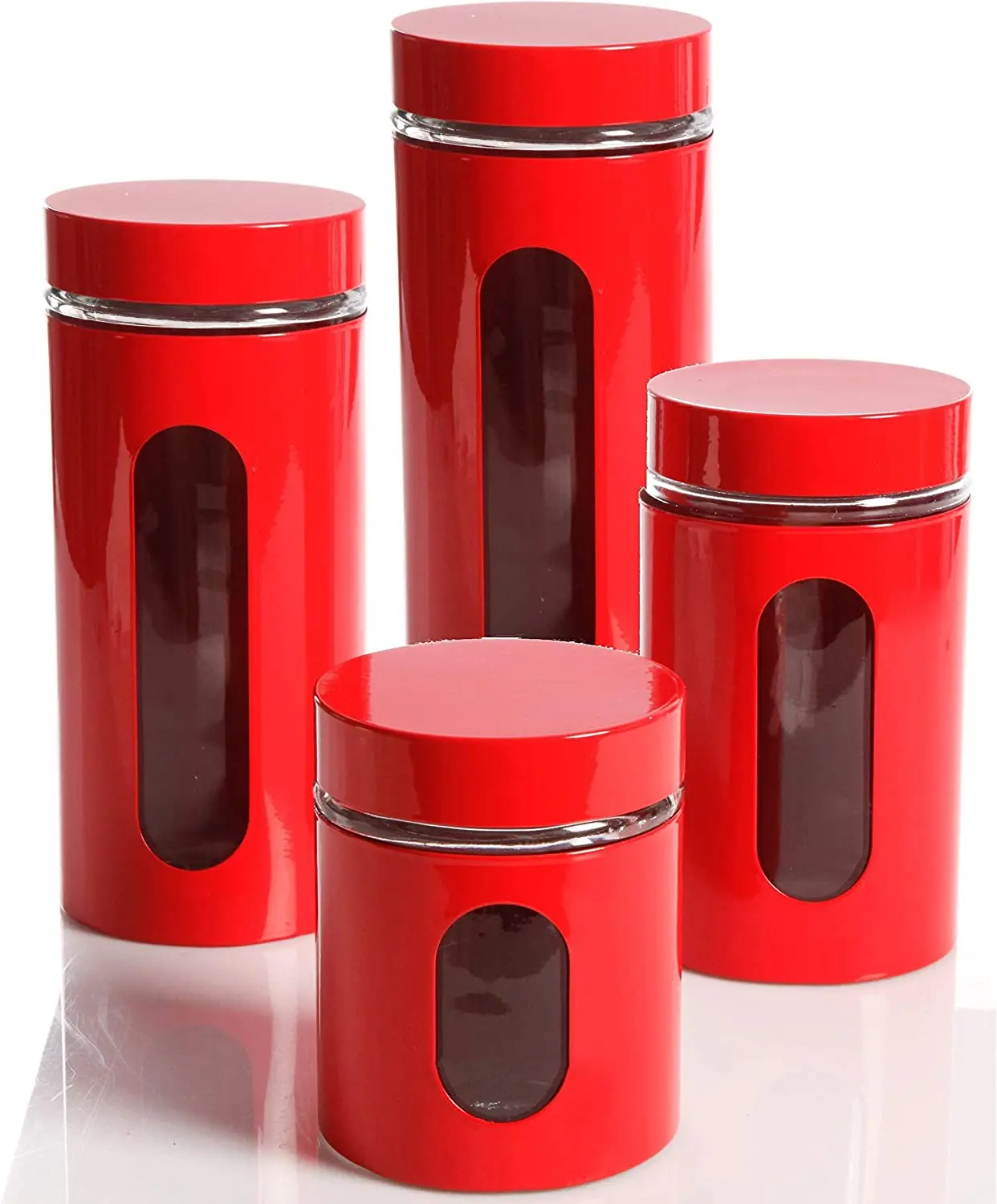 Red Stainless Steel Canister for Kitchen Counter Food Storage Containers Airtight Pantry Storage and Organization