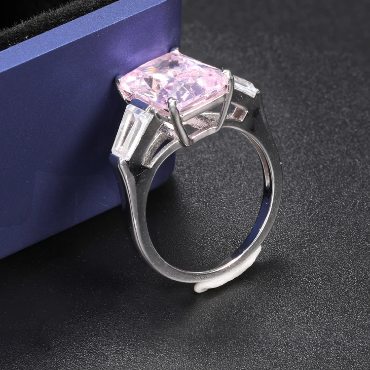 Simple Design 925 Silver Jewelry Ring Beautiful Rose Stone Ring Women CZ Wedding Ring