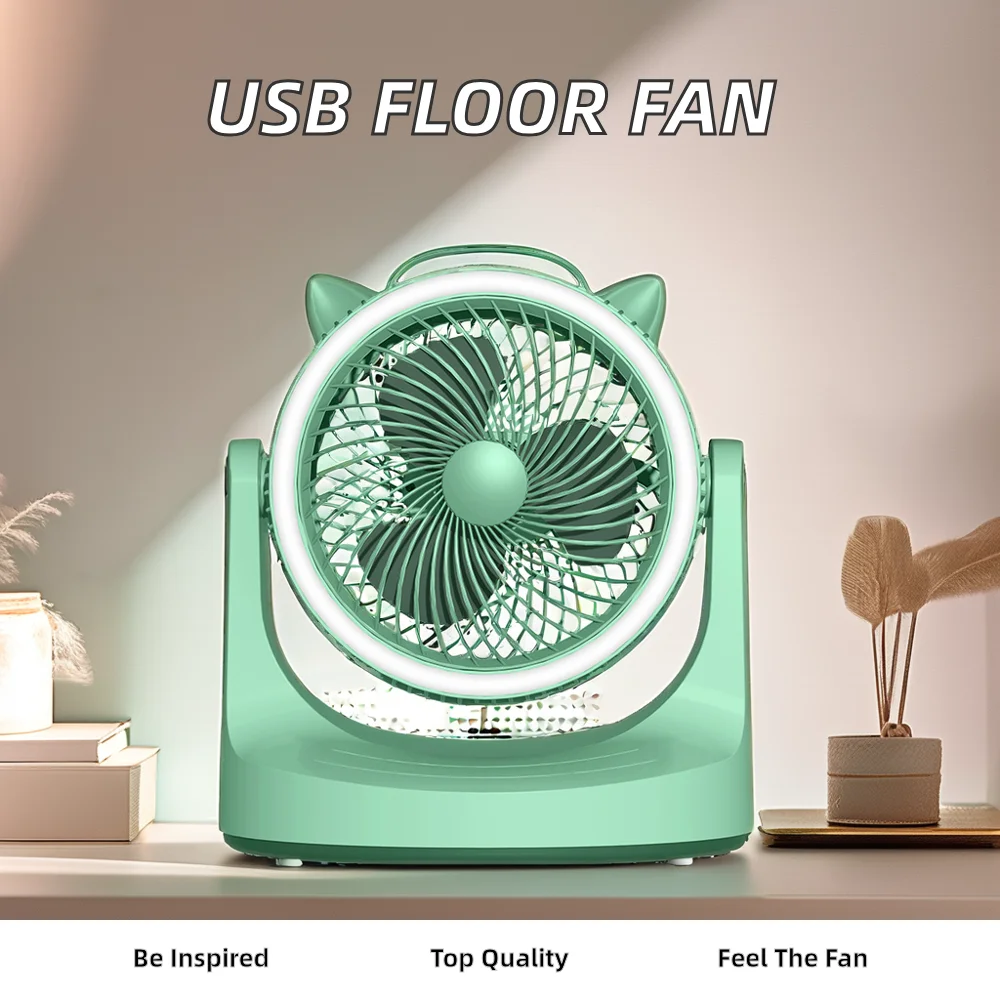 USB Rechargeable Silent Floor Fan Fashion LED Light Retractable Portable Home Office New Technology Battery Plastic Outdoor Use