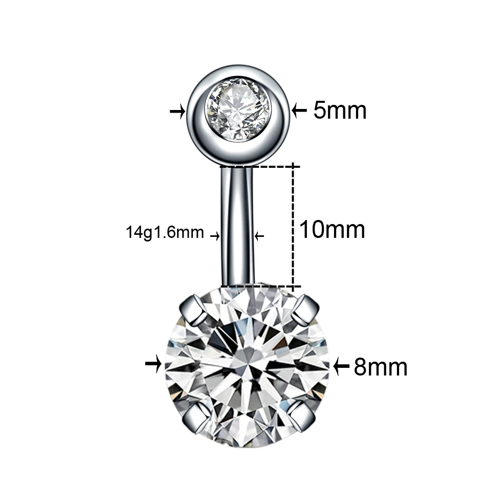Steel Crystal Navel Ring Bar Barbell Dangle Body Piercing Nombril Ombligo Belly Button Rings Men Women Body Jewelry