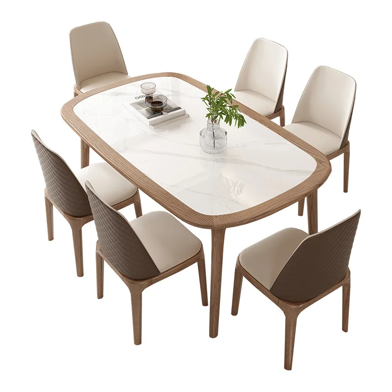 Wood Slate Dining Table Rectangular Dining Table Wax Wood Modern and Simple 2023 New Scandinavian Inlaid Bright Solid White K/D