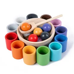 Balls in Cups Wooden Sorter Game 12 Balls 30 mm Age 1+ Color Sorting and Counting Preschool Learning Education Montessori Toys