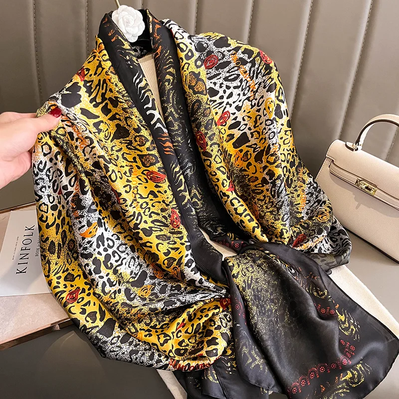 High Quality Wholesale 180*90cm Hijab Satin Silk Large Scarfs Silky Satin Printing Vintage Ethnic Scarf Shawls For Ladies