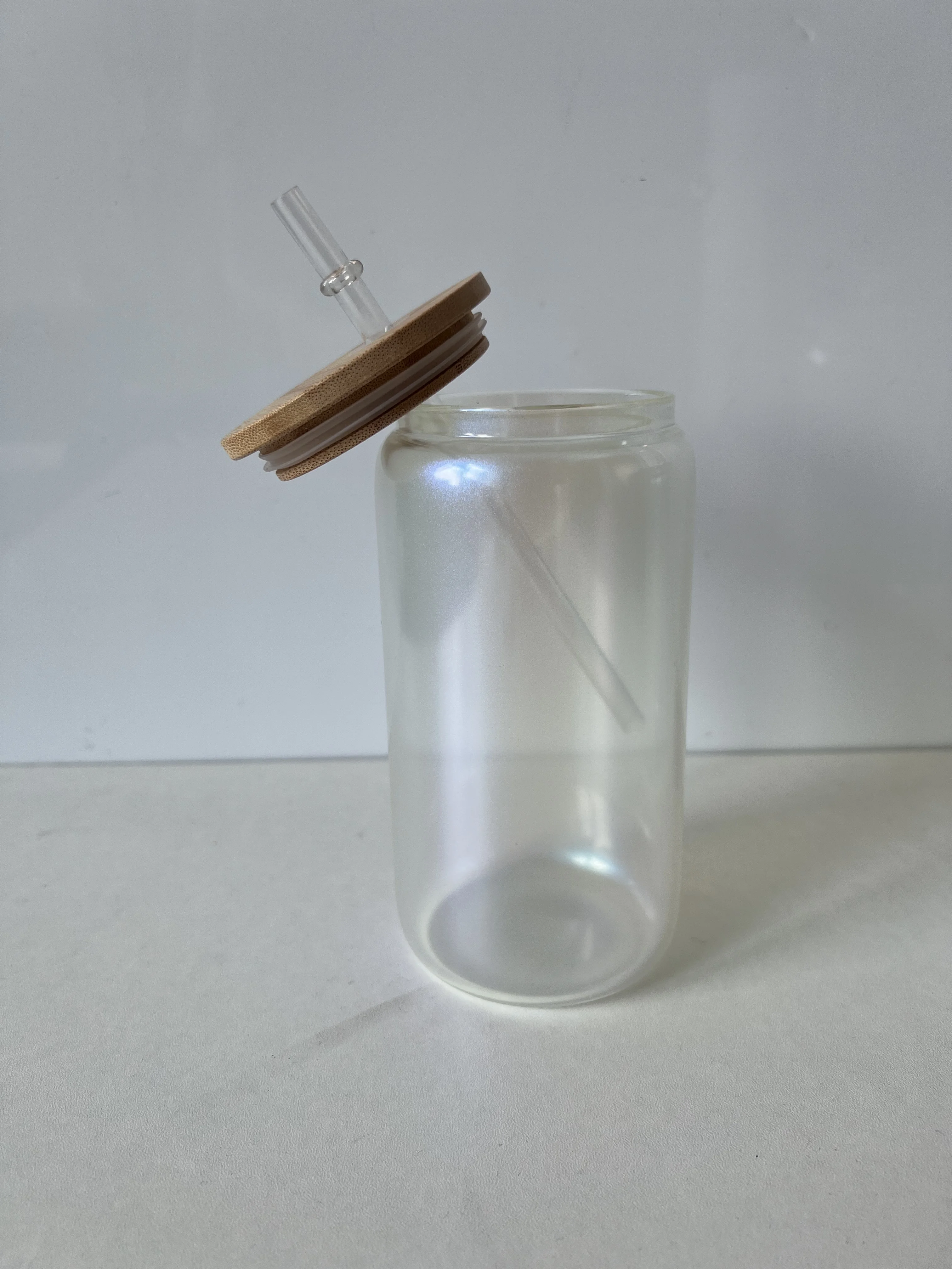 laser gradient drinking juice coke and beer glass can cola cup with bamboo lid and glass straw