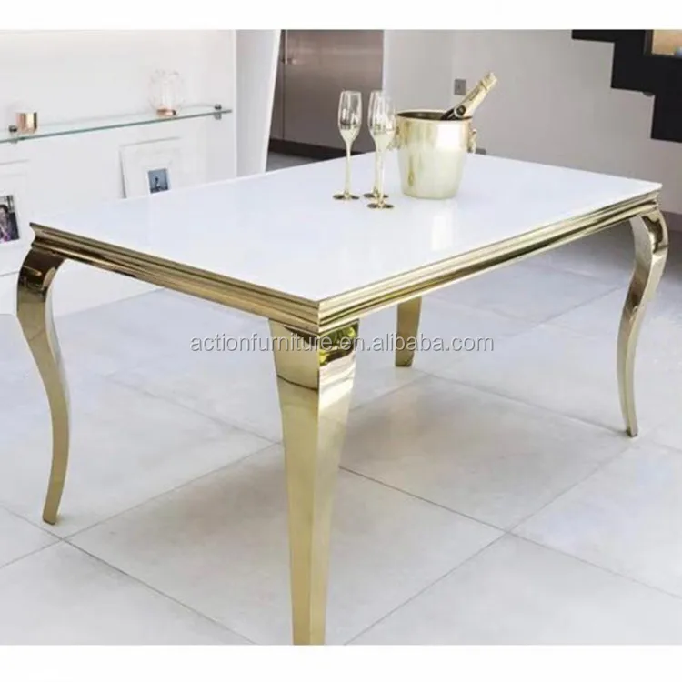 Nordic Stainless Steel Base Dining Table And Banquet Tables With 6 Chairs For Wedding And Event