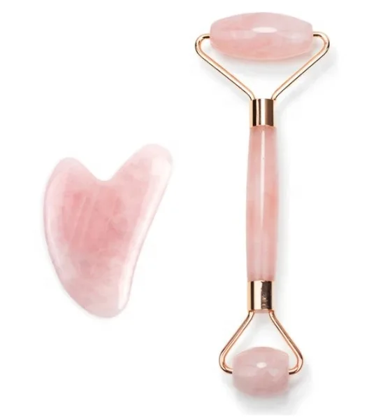 Shimmer  Handmade Rose Quartz Stone Massager Rose Quartz Facial Jade Roller for Face Care