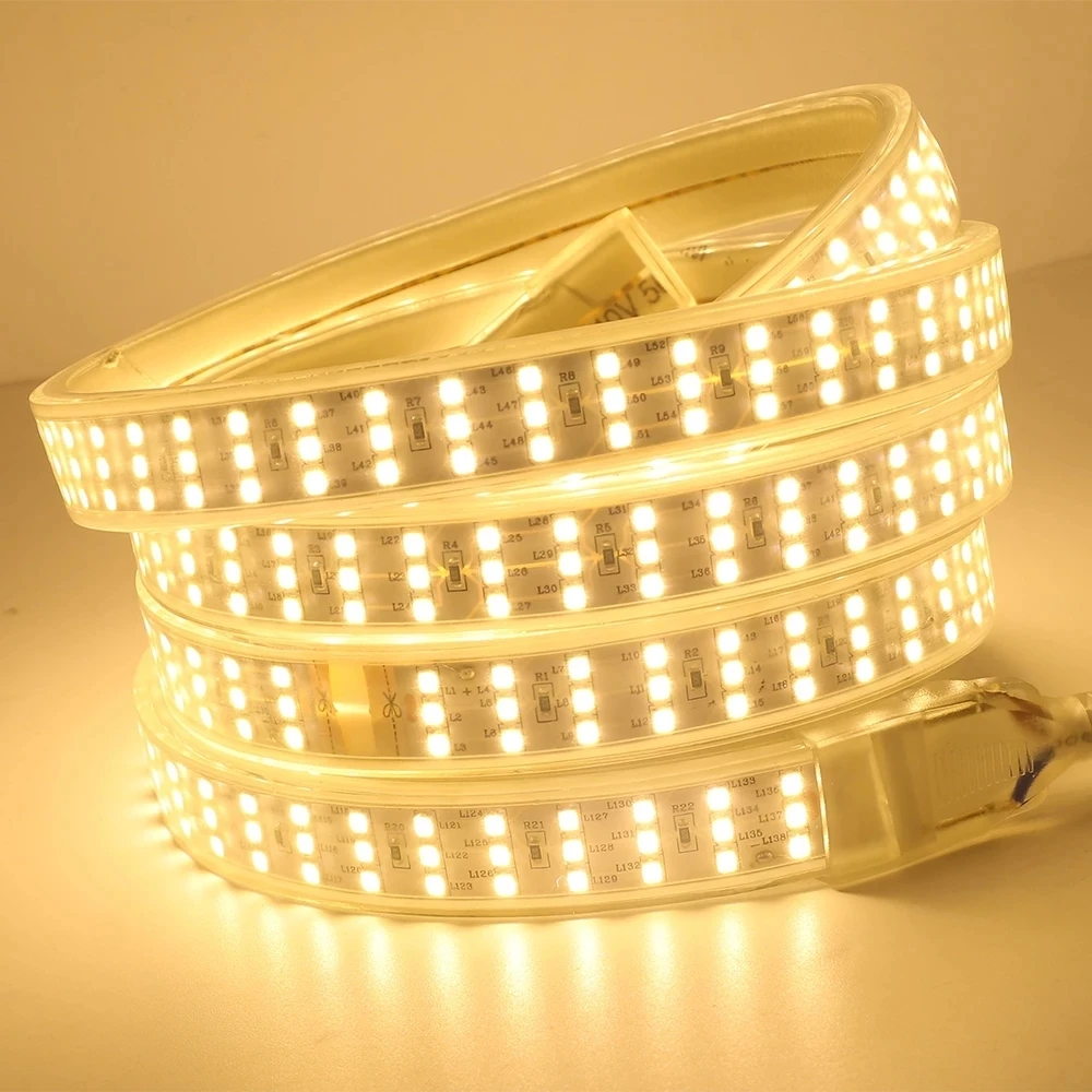 220V 276Leds/M 120 SMD 2835 Strip Waterproof Flexible Ribbon Rope 5050 60 Led Light With Switch For Decoration Home LED Strip