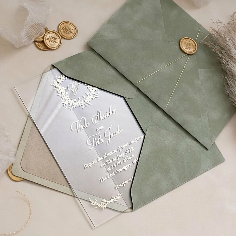 Clear Acrylic wedding Invitation Cards Plastic Glass Gold Foil Embossing Acrylic Wedding And Reception Invitations Cards