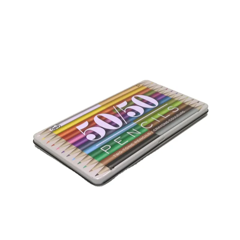 Factory wholesale price retangular Customized printing pencil box case with hinged lid for student box for wax crayon packing