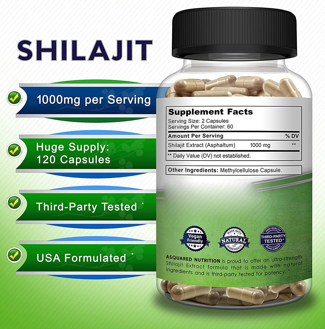 Pure Shilajit Supplement 120 capsules ultra strength 1000mg per serving support immune system health increased energy levels