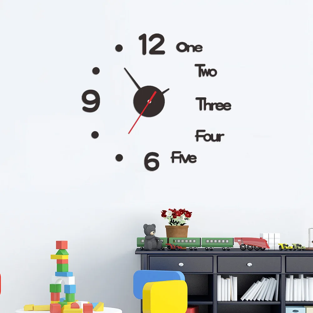 Modern Art With Wall Clock Multi Color 3d Acrylic Sticker Living Room Decor Home Decoration Wall Clock